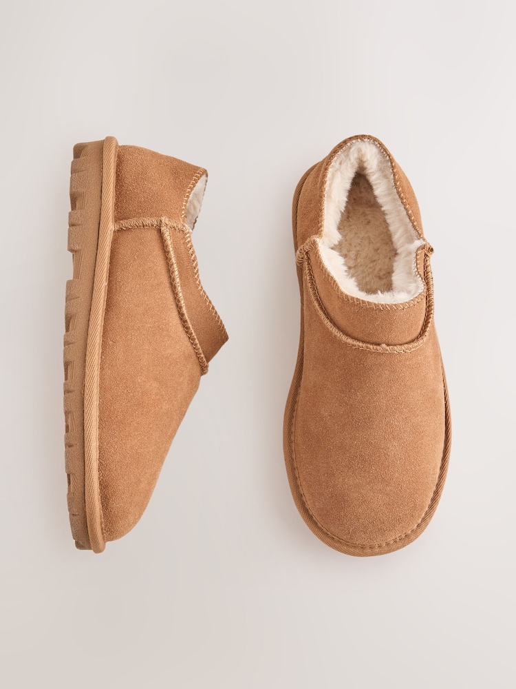 Tan Brown Suede Mini Boot Slippers - Image 1 of 5