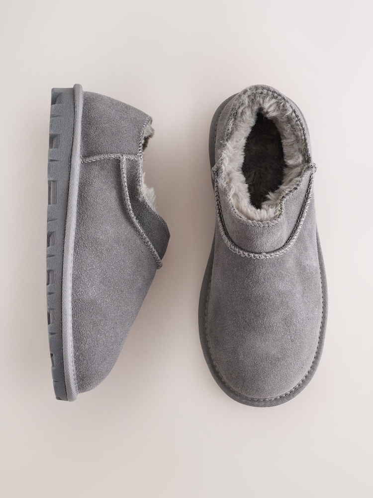 Grey Suede Mini Boot Slippers - Image 1 of 6 Grey Suede Mini Boot Slippers - Image 1 of 6