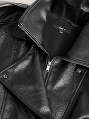 কালো - Faux Leather Funnel Neck Bomber Jacket - 9এর মধ্যে 9 ছবি