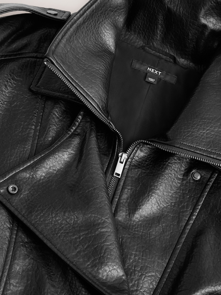 কালো - Faux Leather Funnel Neck Bomber Jacket - 9এর মধ্যে 9 ছবি কালো - Faux Leather Funnel Neck Bomber Jacket - 9এর মধ্যে 9 ছবি