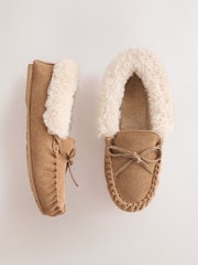 Tan Brown Moccasin Suede Slippers - Image 1 of 5
