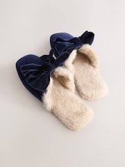 Navy Velvet Bow Mule Slippers - Image 7 of 9
