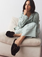 Chocolate Brown Velvet Bow Mule Slippers - Image 2 of 9