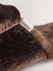 Chocolate Brown Velvet Bow Mule Slippers - Image 9 of 9