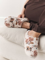 Cream/Orange Plush Mule Printed Slippers - Image 1 of 8
