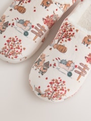 Cream/Orange Plush Mule Printed Slippers - Image 7 of 8