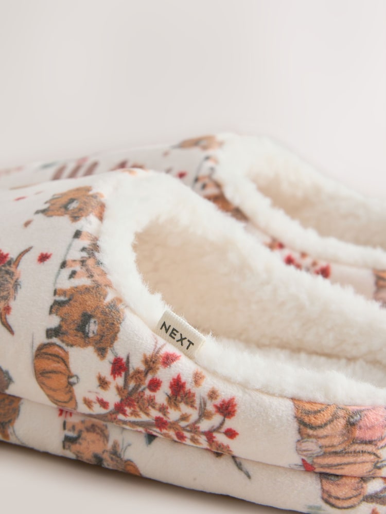 Cream/Orange Plush Mule Printed Slippers - Image 8 of 8
