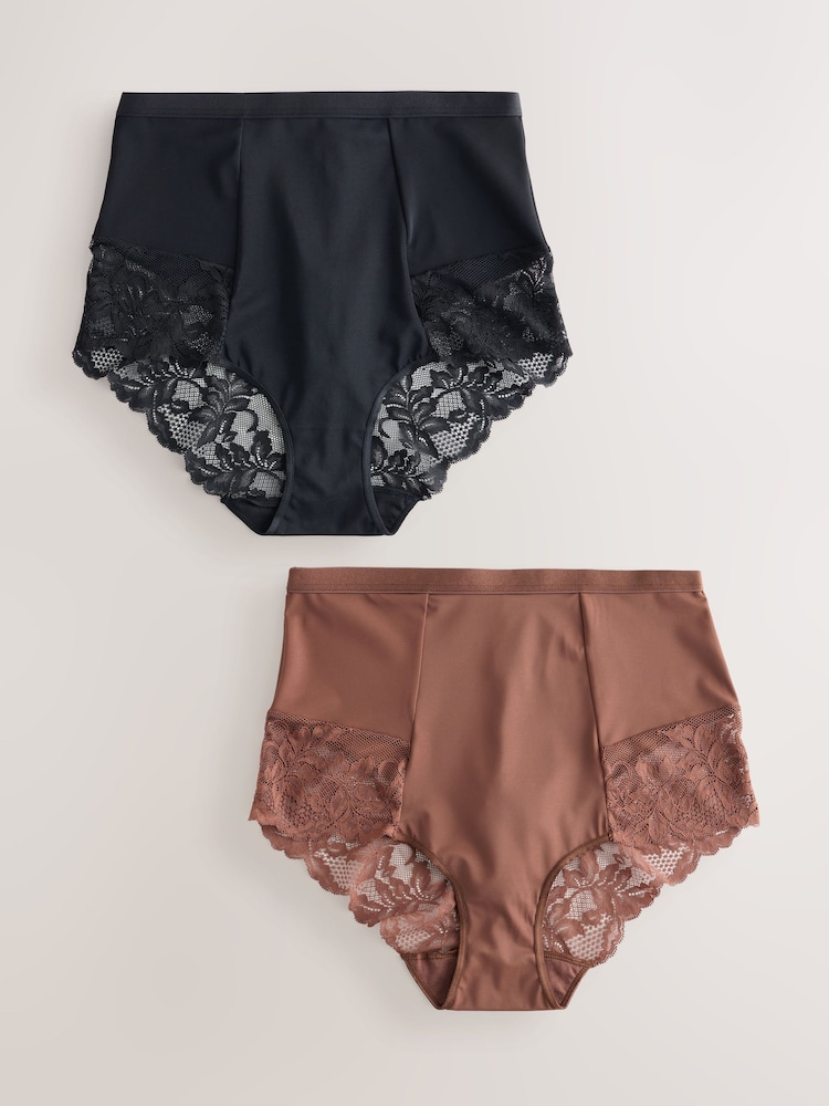 Black/Chocolate Nude High Waist Brief Tummy Control Light Shaping Knickers 2 Pack - Image 1 of 5 Black/Chocolate Nude High Waist Brief Tummy Control Light Shaping Knickers 2 Pack - Image 1 of 5