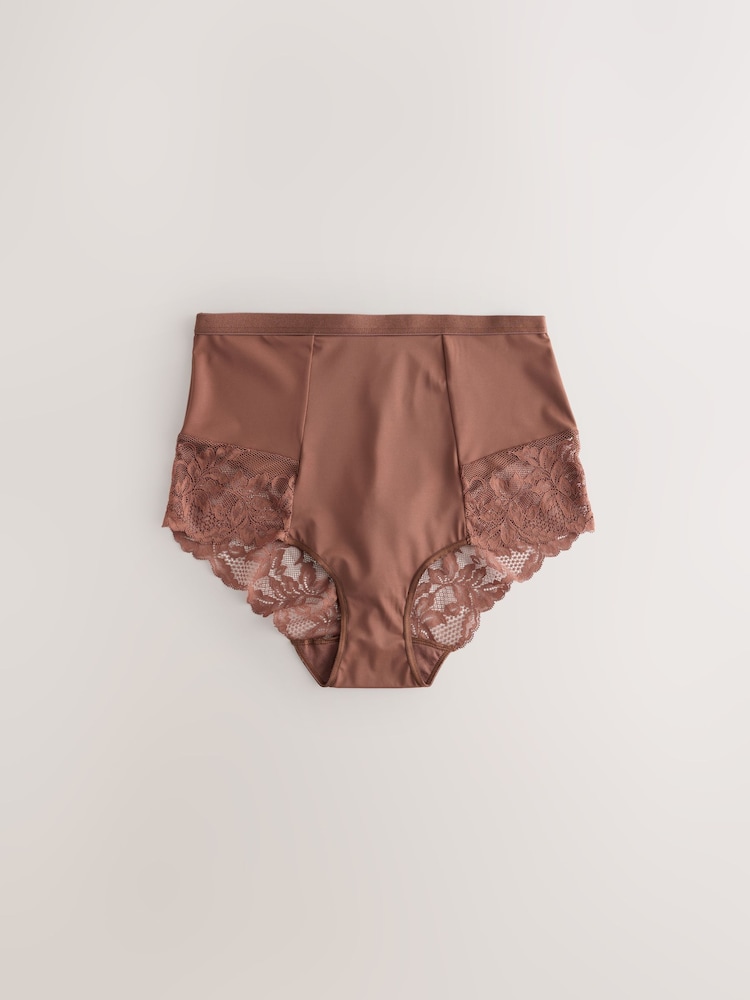 Black/Chocolate Nude High Waist Brief Tummy Control Light Shaping Knickers 2 Pack - Image 2 of 5 Black/Chocolate Nude High Waist Brief Tummy Control Light Shaping Knickers 2 Pack - Image 2 of 5