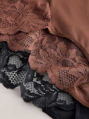 Black/Chocolate Nude High Waist Brief Tummy Control Light Shaping Knickers 2 Pack - Image 4 of 5