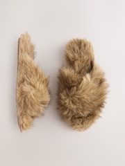 Marrón tostado - Fur Open Toe Mule Slippers - Imagen 1 de 5