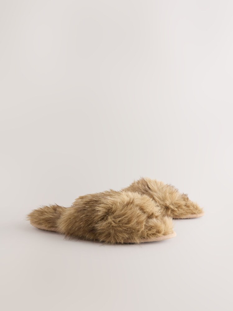 Marrón tostado - Fur Open Toe Mule Slippers - Imagen 2 de 5