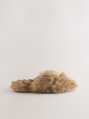 Marrón tostado - Fur Open Toe Mule Slippers - Imagen 3 de 5
