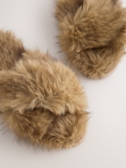 Marrón tostado - Fur Open Toe Mule Slippers - Imagen 4 de 5