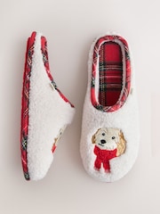 Cream/Red Charlie Mule Borg Slippers - Image 1 of 5