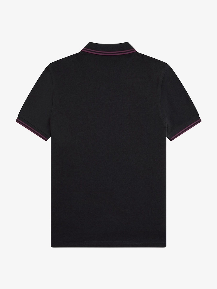 Fred Perry Black/Purple Tipped Short Sleeve Polo Shirt - Image 4 of 4 Fred Perry Black/Purple Tipped Short Sleeve Polo Shirt - Image 4 of 4