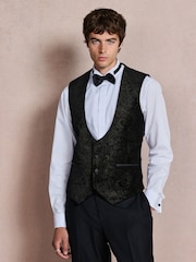 Black/Gold Paisley Cotton Velvet Waistcoat - Image 1 of 10