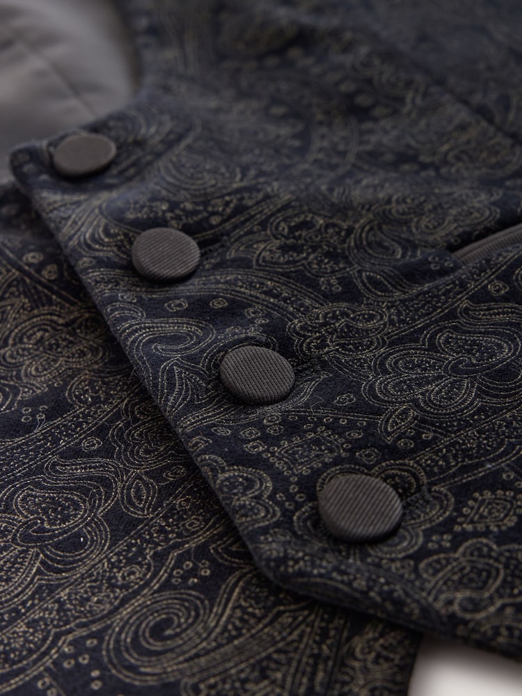 Black/Gold Paisley Cotton Velvet Waistcoat - Image 10 of 10 Black/Gold Paisley Cotton Velvet Waistcoat - Image 10 of 10