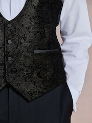 Black/Gold Paisley Cotton Velvet Waistcoat - Image 6 of 10