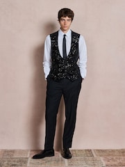Black Sequin Cotton Velvet Waistcoat - Image 2 of 9