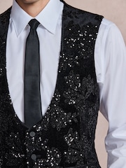 Black Sequin Cotton Velvet Waistcoat - Image 5 of 9