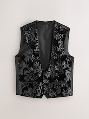 Black Sequin Cotton Velvet Waistcoat - Image 6 of 9
