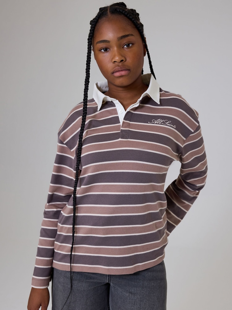 smALLSAINTS Multi Script Logo Stripe Collared Rugby Shirt - Image 1 of 8