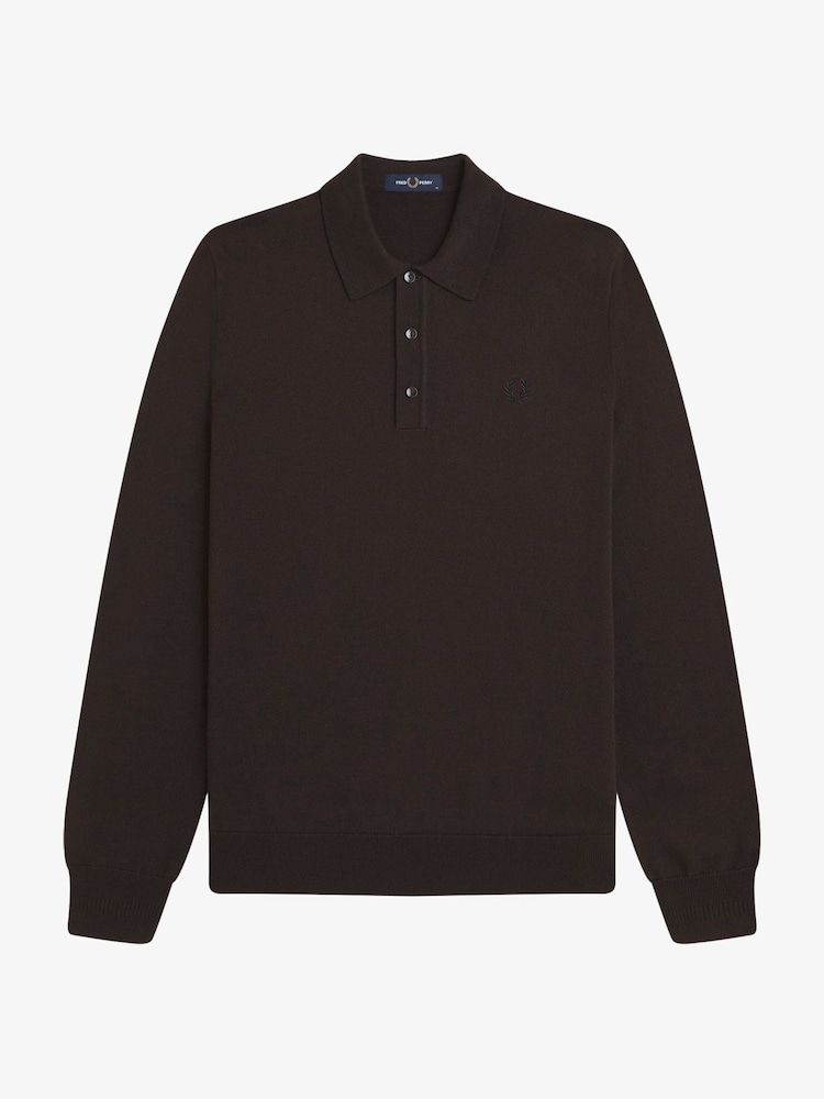 Fred Perry Brown Classic Knitted Polo Shirt - Image 1 of 1