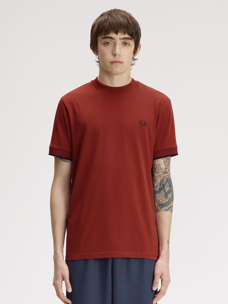 Fred Perry Orange Mesh Cuff Tshirt - Image 1 of 5