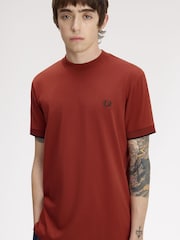 Fred Perry Orange Mesh Cuff Tshirt - Image 3 of 5