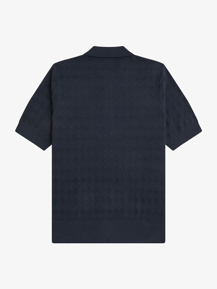 Fred Perry Blue Pointelle Knitted Shirt - Image 6 of 6