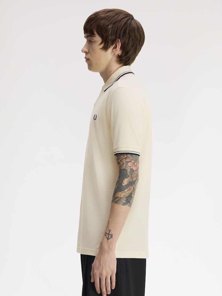 Fred Perry Natural Tipped Short Sleeve Polo Shirt - Image 2 of 5 Fred Perry Natural Tipped Short Sleeve Polo Shirt - Image 2 of 5