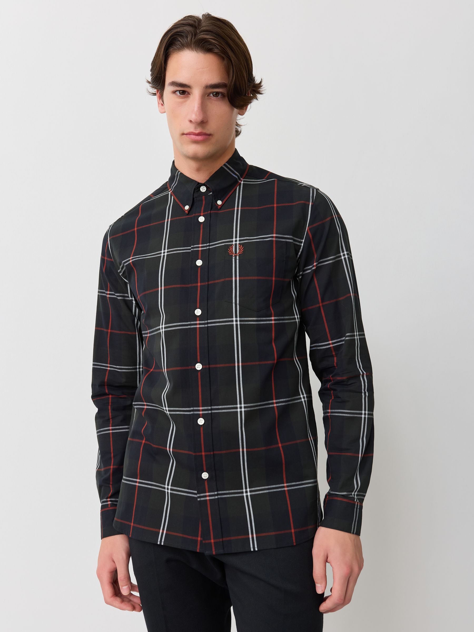Fred Perry Men's Green Poplin Tartan Shirt