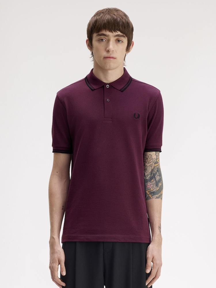 Fred Perry Purple Tipped Short Sleeve Polo Shirt - Image 1 of 5 Fred Perry Purple Tipped Short Sleeve Polo Shirt - Image 1 of 5