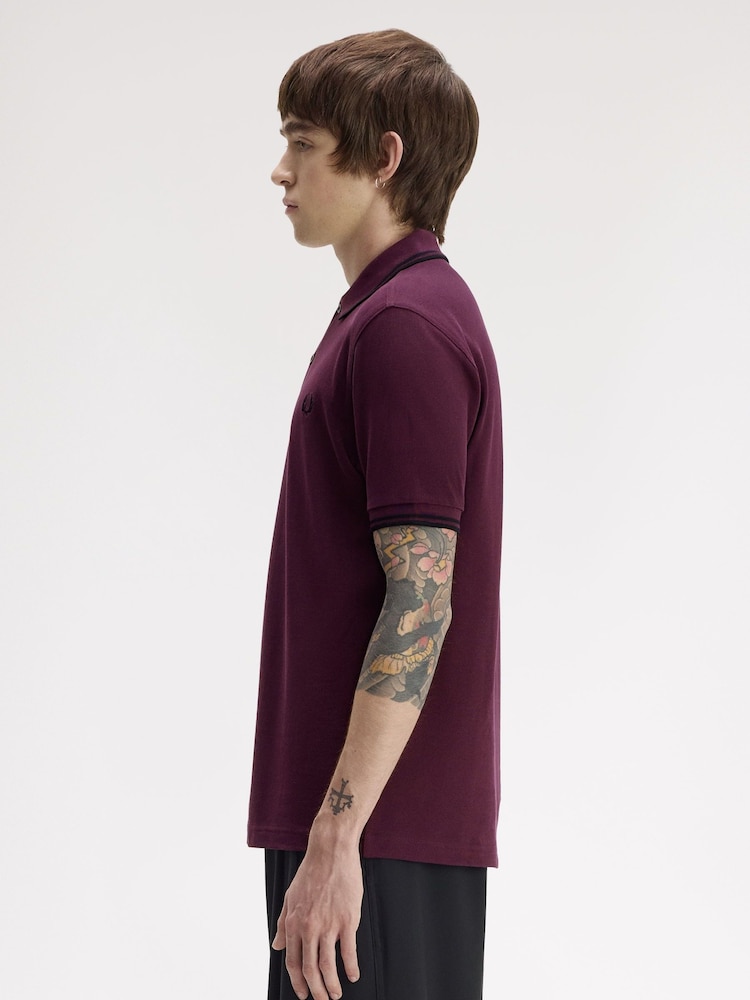 Fred Perry Purple Tipped Short Sleeve Polo Shirt - Image 2 of 5 Fred Perry Purple Tipped Short Sleeve Polo Shirt - Image 2 of 5