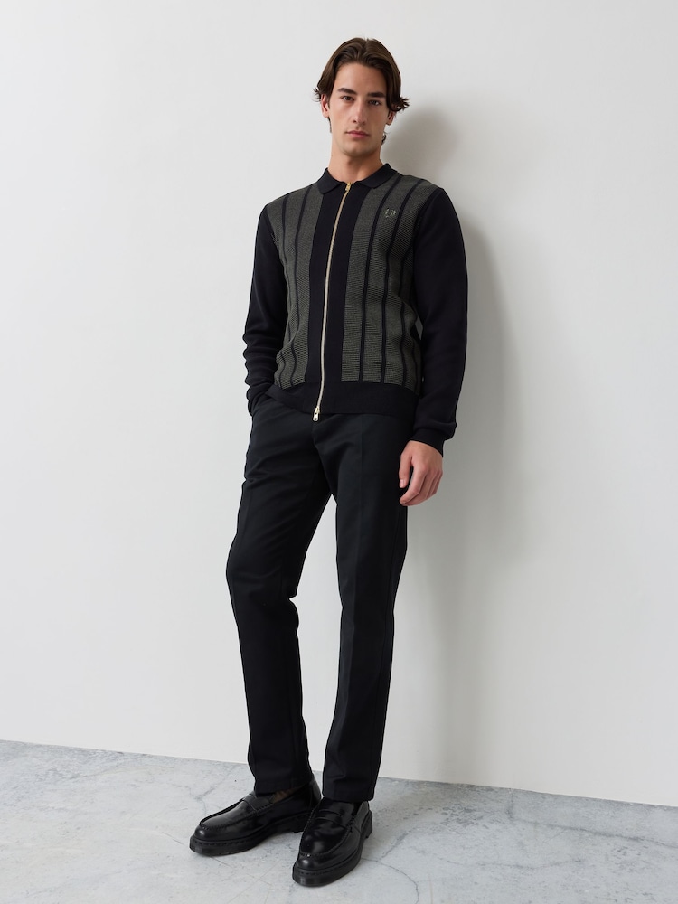 Fred Perry Black Textured Panel Zip Cardigan - Image 2 of 7