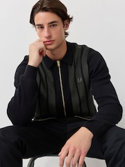 Fred Perry Black Textured Panel Zip Cardigan - Image 3 of 7