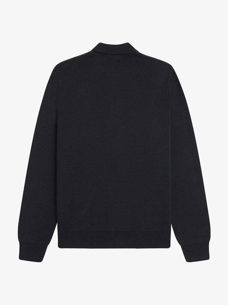 Fred Perry Black Textured Panel Zip Cardigan - Image 7 of 7
