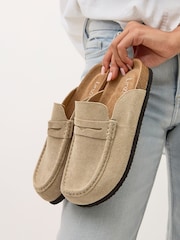 Linzi Cream Poet Suede Leather Mule Loafers - Image 1 of 5