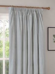 Yard Mineral Blue Hebden Striped Cotton Pencil Pleat Lined Curtains - Image 4 of 6
