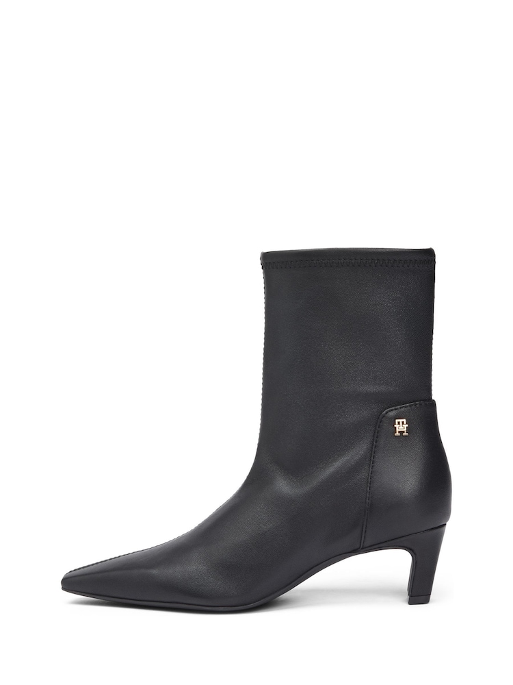 Tommy Hilfiger Black Monogram Plaque Leather Mid Boots - Image 2 of 7