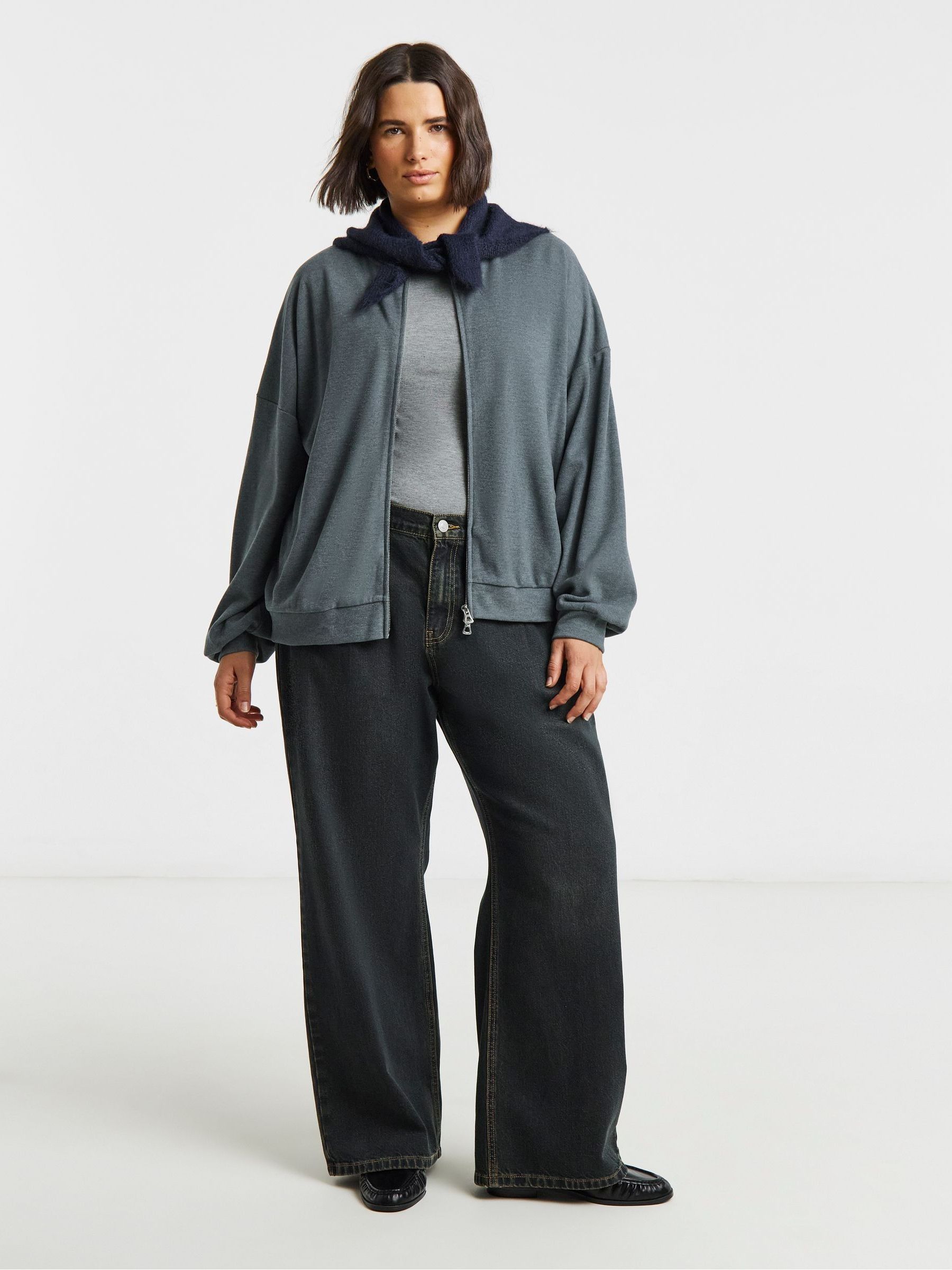 Buy Simply Be Grey Cut And Sew Bomber Zip Through Jacket from the