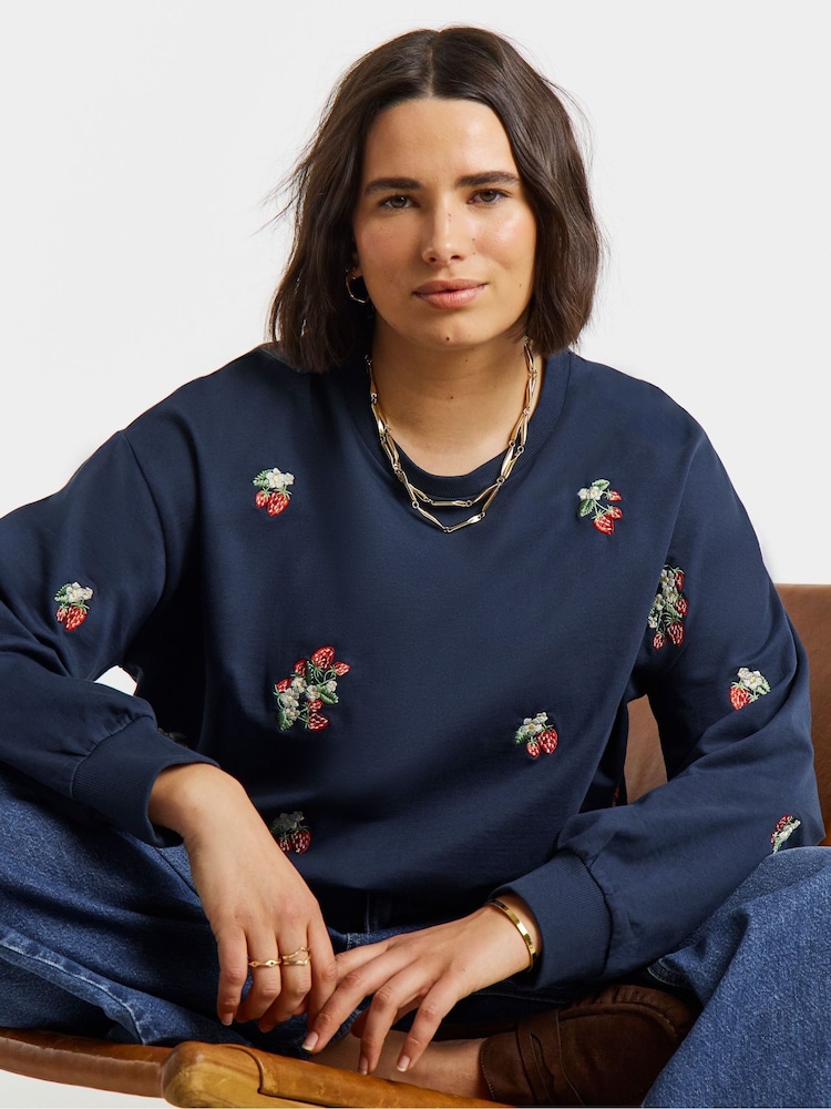 Simply Be Blue Embroidered Ditsy Heart and Floral Sweatshirt - Image 1 of 4