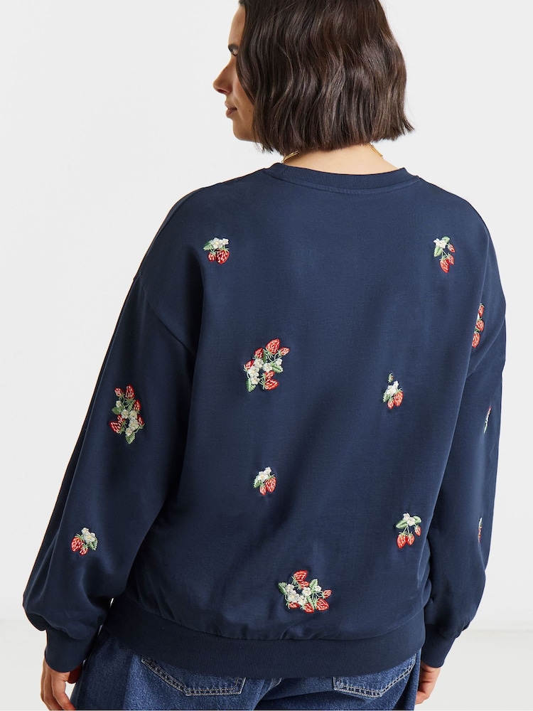 Simply Be Blue Embroidered Ditsy Heart and Floral Sweatshirt - Image 2 of 4