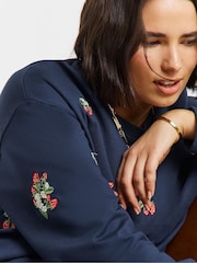 Simply Be Blue Embroidered Ditsy Heart and Floral Sweatshirt - Image 4 of 4