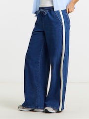 Simply Be Blue Cosy Side Stripe Wide Leg Jeans - Image 3 of 4