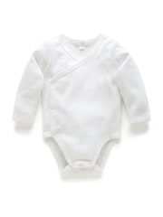 Valkoinen - Purebaby Pointelle Long Sleeve Wrap Bodysuit - Kuva 2 / 4