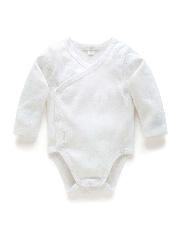 Valkoinen - Purebaby Pointelle Long Sleeve Wrap Bodysuit - Kuva 2 / 4