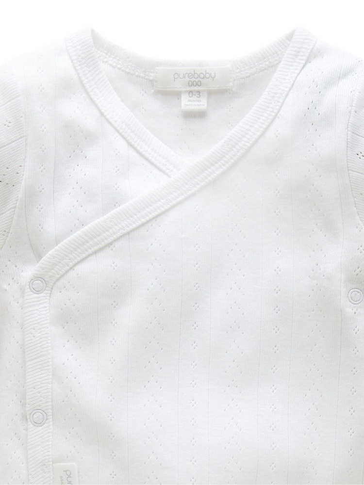 Valkoinen - Purebaby Pointelle Long Sleeve Wrap Bodysuit - Kuva 4 / 4