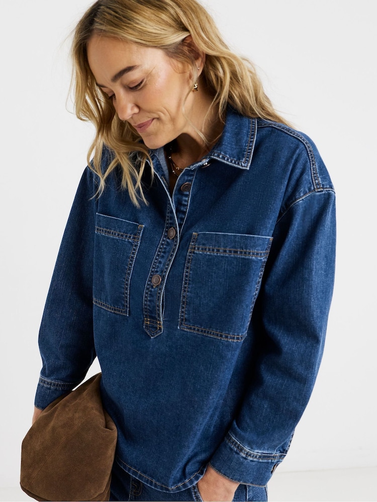 JD Williams Blue Polo Denim Top - Image 1 of 4